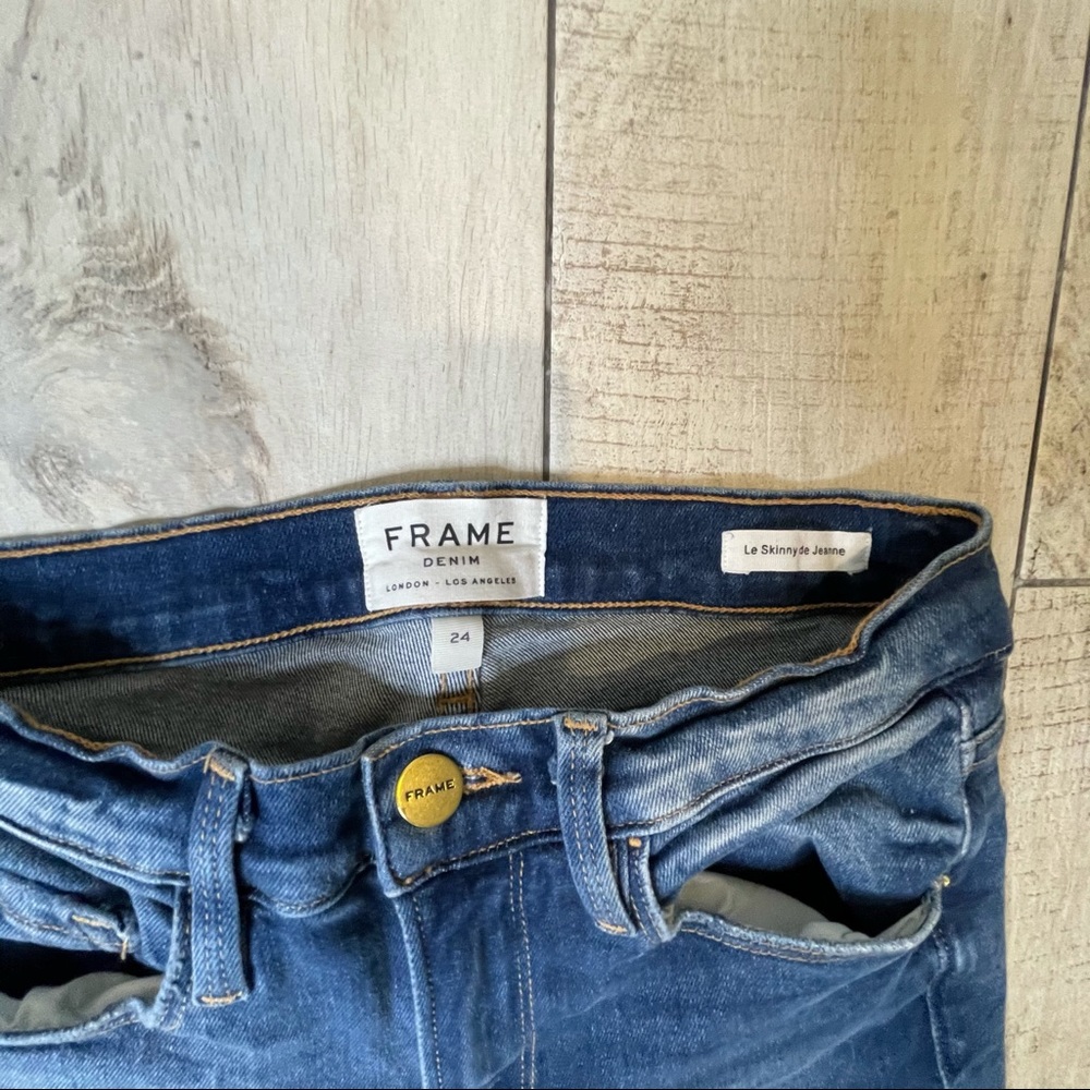 Frame Denim Blue Le Skinny Jeans Raw Hem Size 24 - Picture 7 of 9